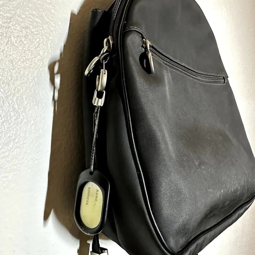 Mandarina Duck Backpack Nylon Leather Trim Mini Round Black 10